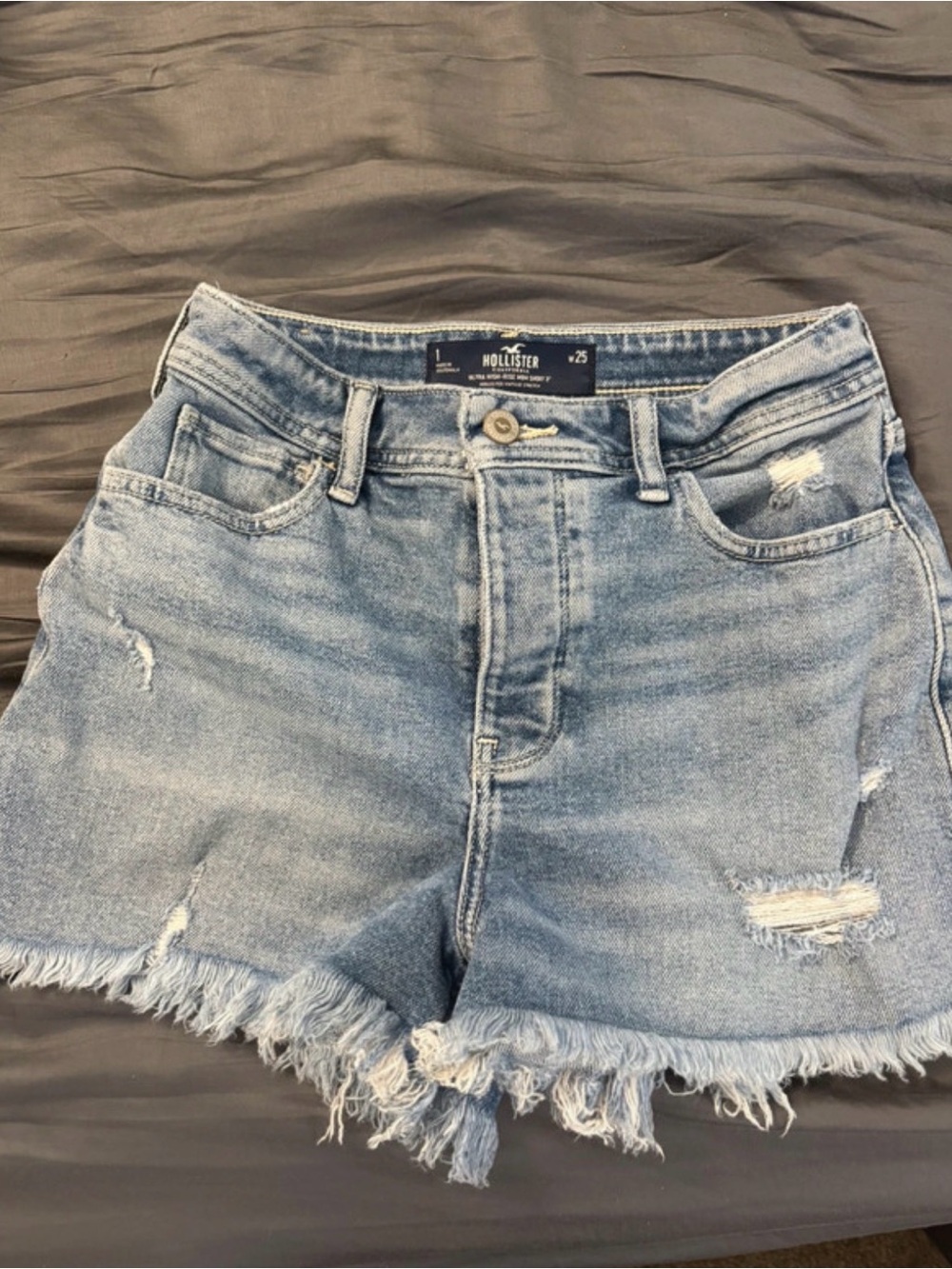 Hollister Faded Light Blue Frayed Denim Shorts